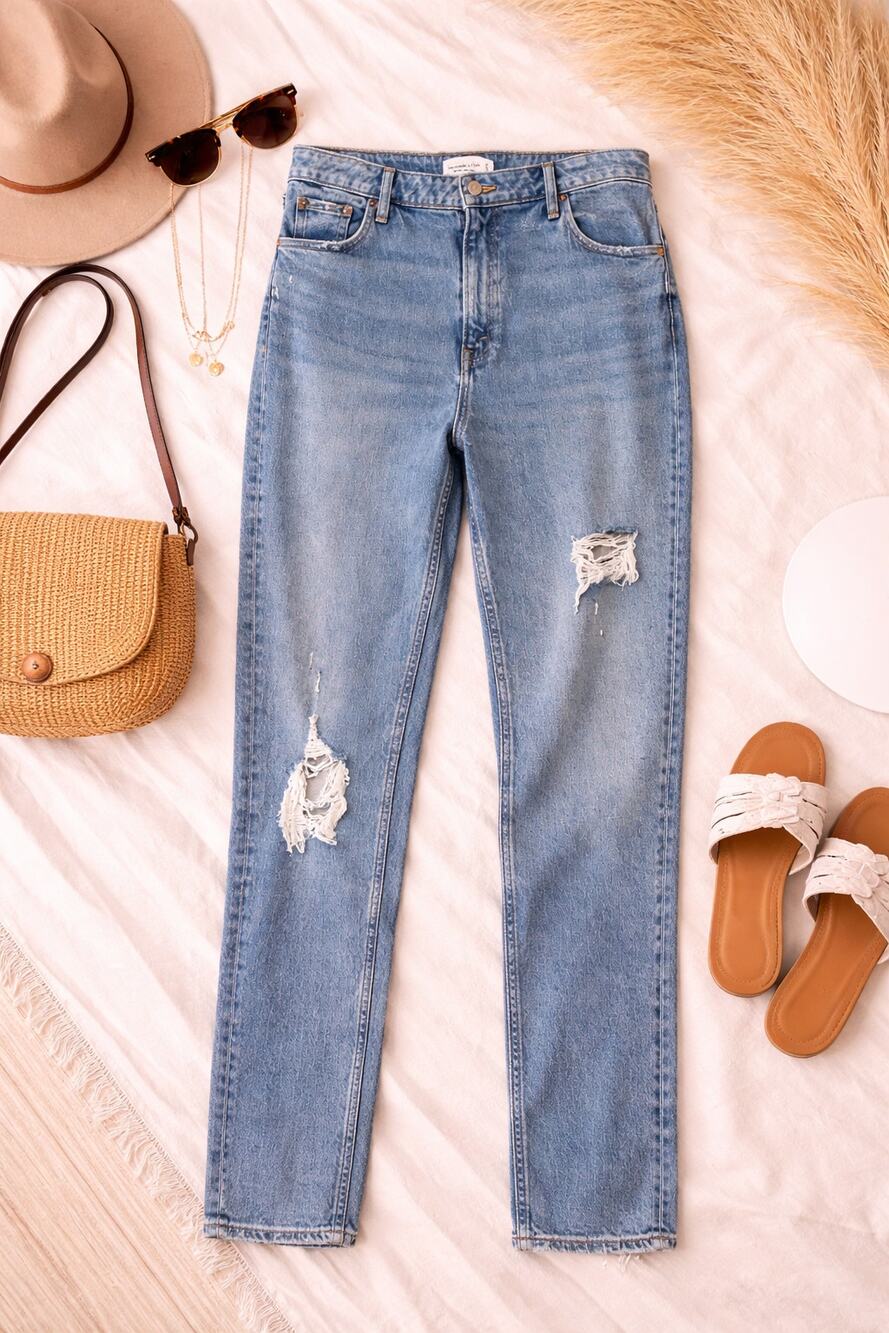 Abercrombie & Fitch Women's Curve Love High Rise Mom Jeans Distressed Size 33/16